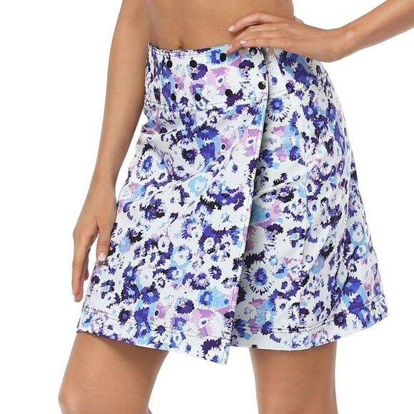 HDE  Reversible Wrap Skirt Swim Coverup Black/Blue Floral Large - Picture 4 of 10